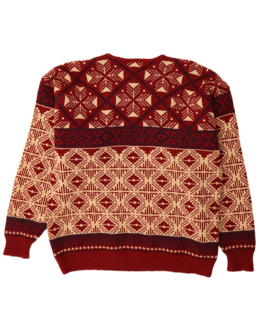 Sondre Mens Crew Neck Jumper Sweater Large Red Fair Isle Wool