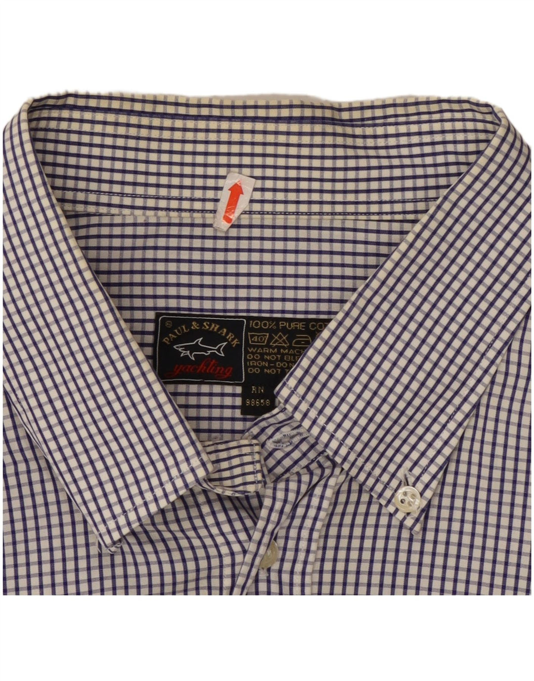 Paul & Shark Mens Yachting Shirt Size 47 18 1/2 2XL Navy Blue Check Cotton