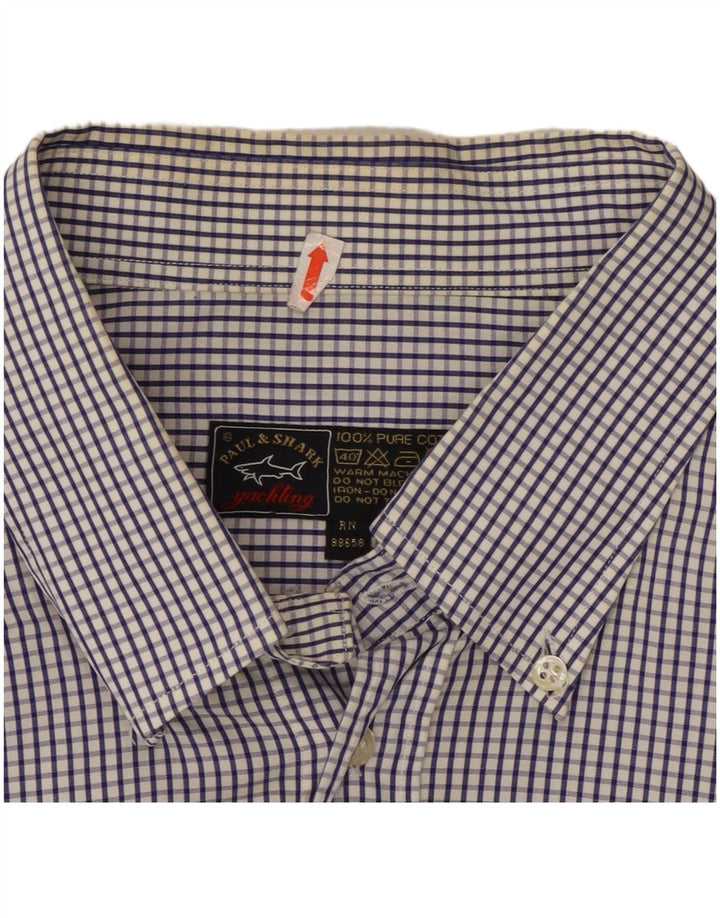 Paul & Shark Mens Yachting Shirt Size 47 18 1/2 2XL Navy Blue Check Cotton