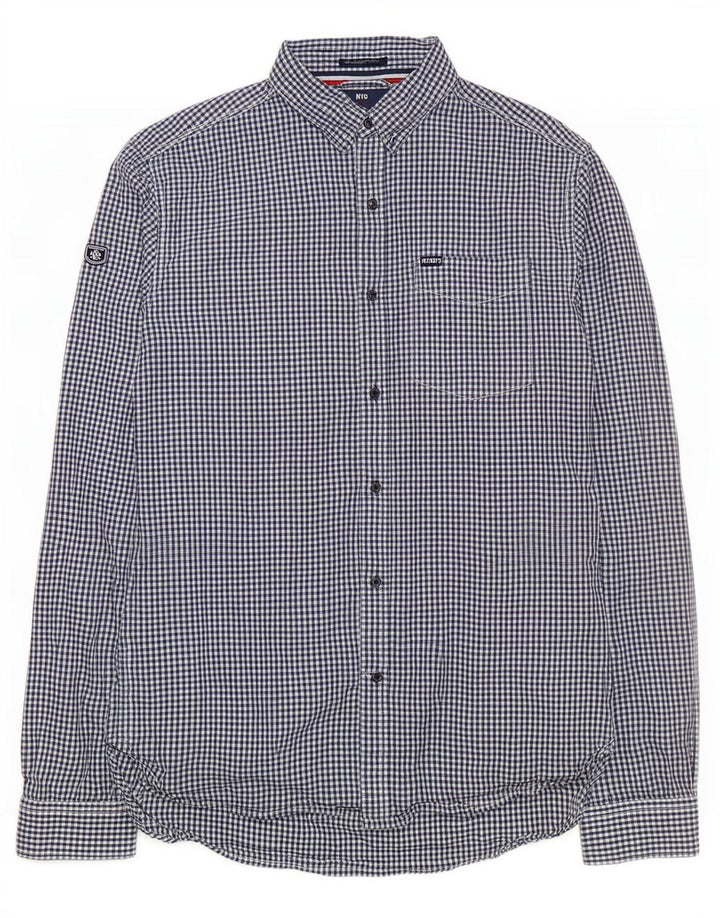 Superdry Mens Shirt Large Navy Blue Gingham Cotton