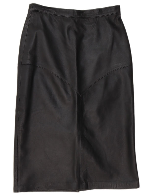 Vintage Womens Leather Skirt EU 40 Medium W30 Black Leather