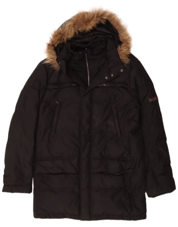 Champion Mens Hooded Padded Coat UK 42 XL Black Polyester