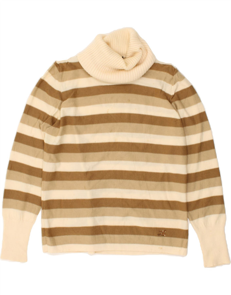 LUISA SPAGNOLI Womens Roll Neck Jumper Sweater UK 14 Large Beige Striped | Vintage Luisa Spagnoli | Thrift | Second-Hand Luisa Spagnoli | Used Clothing | Messina Hembry 