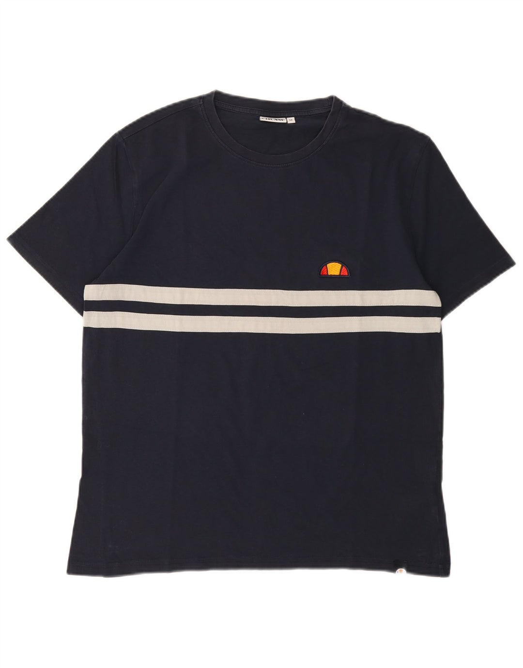 Ellesse Mens T-Shirt Top Medium Navy Blue Striped Cotton