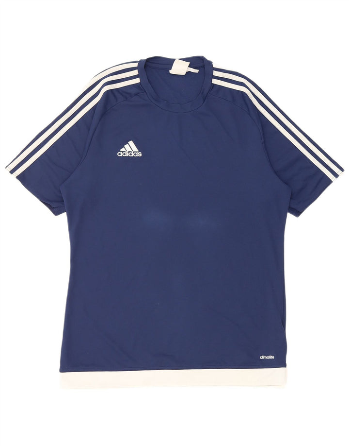 Adidas Mens Climalite T-Shirt Top Medium Navy Blue Colourblock Polyester