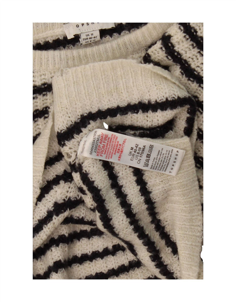 TOPSHOP Womens Crop Boat Neck Jumper Sweater UK 12 Medium Beige Striped Vintage Topshop and Second-Hand Topshop from Messina Hembry 