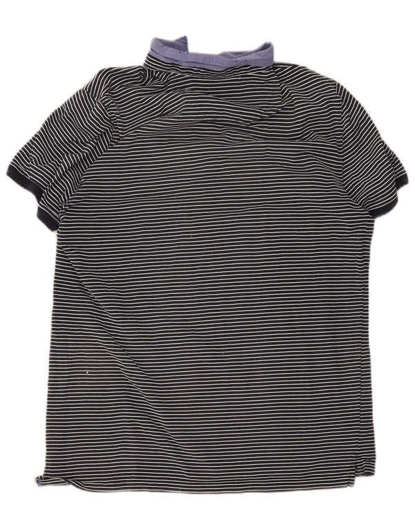 Massimo Dutti Mens Polo Shirt XL Navy Blue Striped Cotton