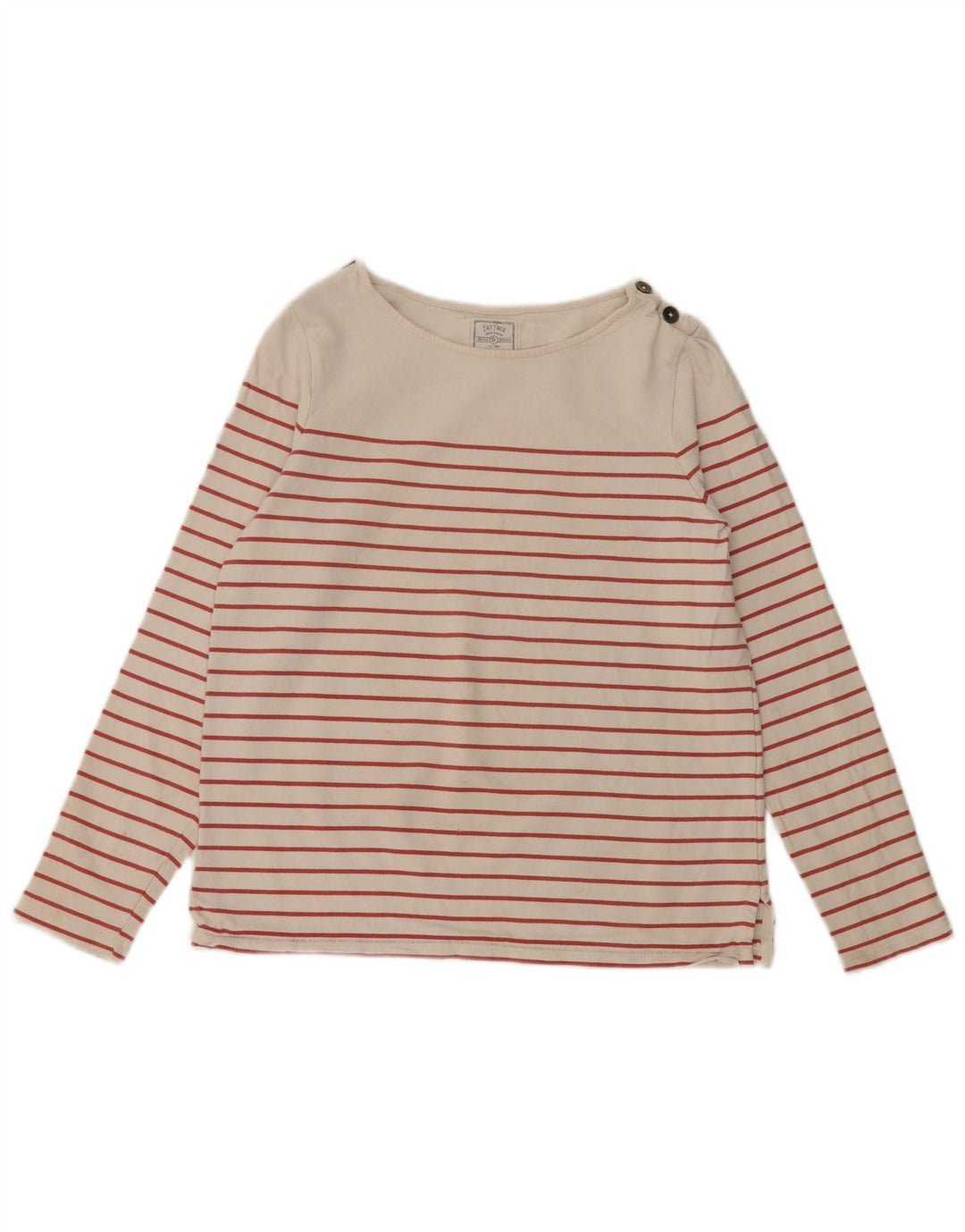 FAT FACE Womens Top Long Sleeve UK 8 Small Off White Striped Cotton