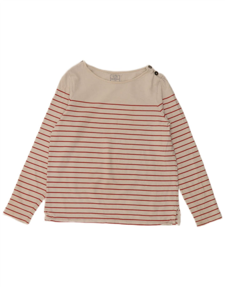 FAT FACE Womens Top Long Sleeve UK 8 Small Off White Striped Cotton