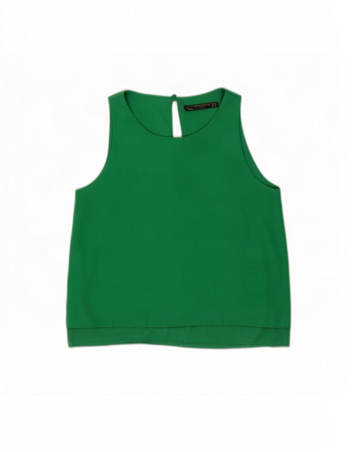 Zara Womens Sleeveless Blouse Top UK 6 XS Green Polyester