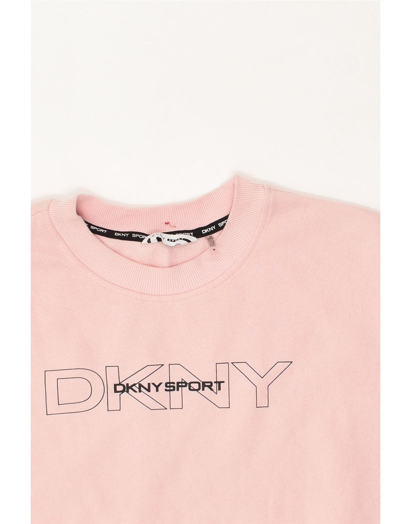 DKNY Womens Loose Fit Graphic Sweatshirt Jumper UK 14 Medium Pink Cotton | Vintage Dkny | Thrift | Second-Hand Dkny | Used Clothing | Messina Hembry 