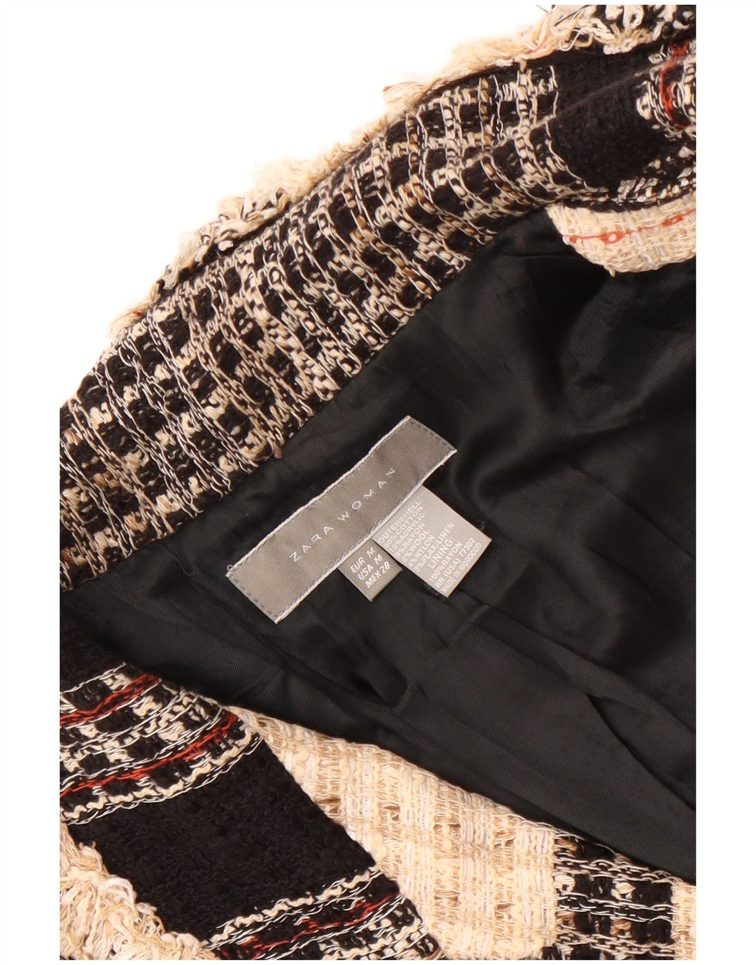 Zara Womens Longline Short Sleeve Blazer Jacket UK 12 Medium Beige Check