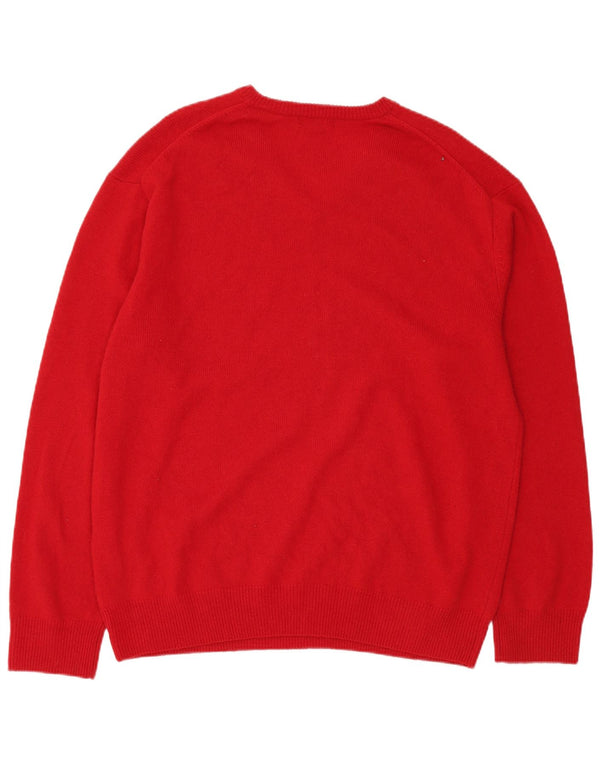 GANT Mens V-Neck Jumper Sweater 2XL Red Lambswool