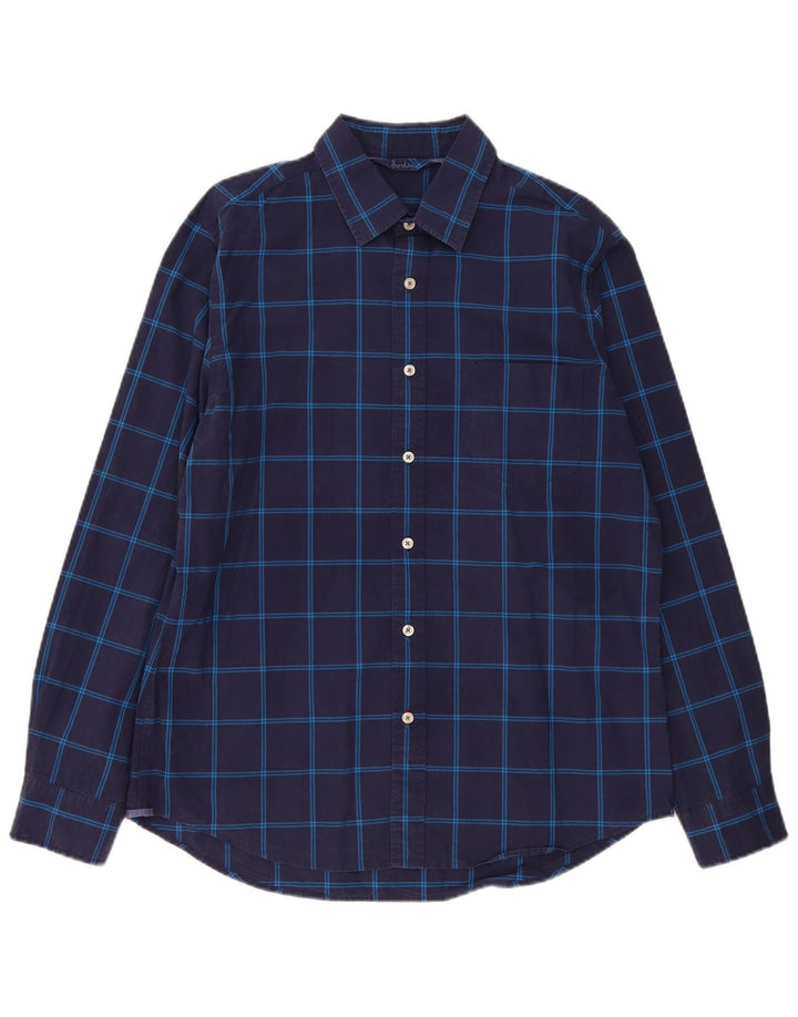 Boden Mens Shirt Large Navy Blue Check Cotton
