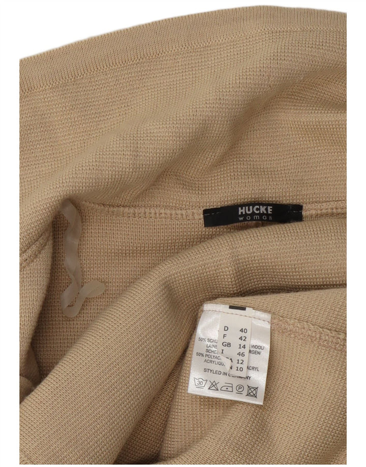 Hucke Womens 2 Button Knit Blazer Jacket UK 14 Large Beige Wool
