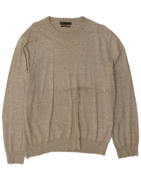 Marks & Spencer Mens Boat Neck Jumper Sweater XL Grey Flecked Cotton