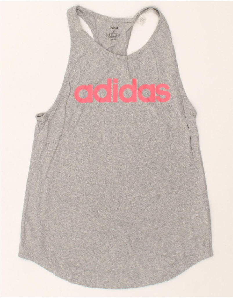 ADIDAS Womens Graphic Vest Top UK 8/10 Small Grey Cotton | Vintage Adidas | Thrift | Second-Hand Adidas | Used Clothing | Messina Hembry 