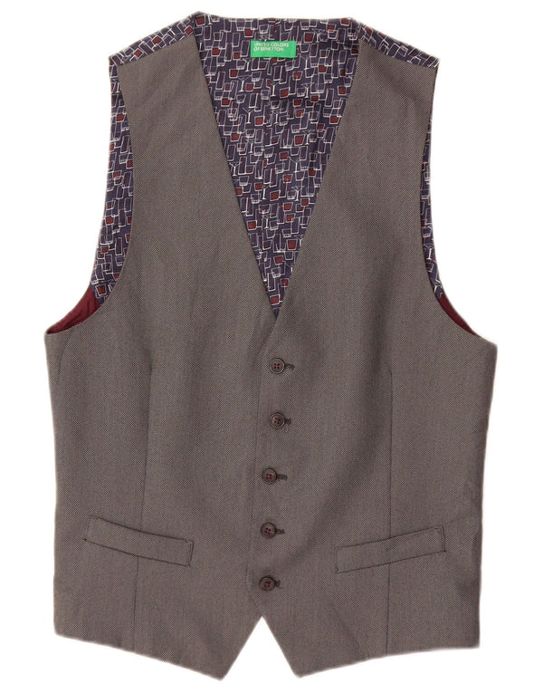 Benetton Mens Waistcoat IT 46 Small Grey Geometric Polyester