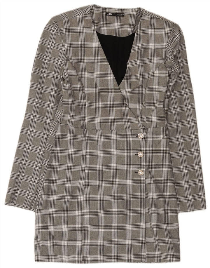 Zara Womens Sheath Dress UK 14 Large Grey Houndstooth Polyester