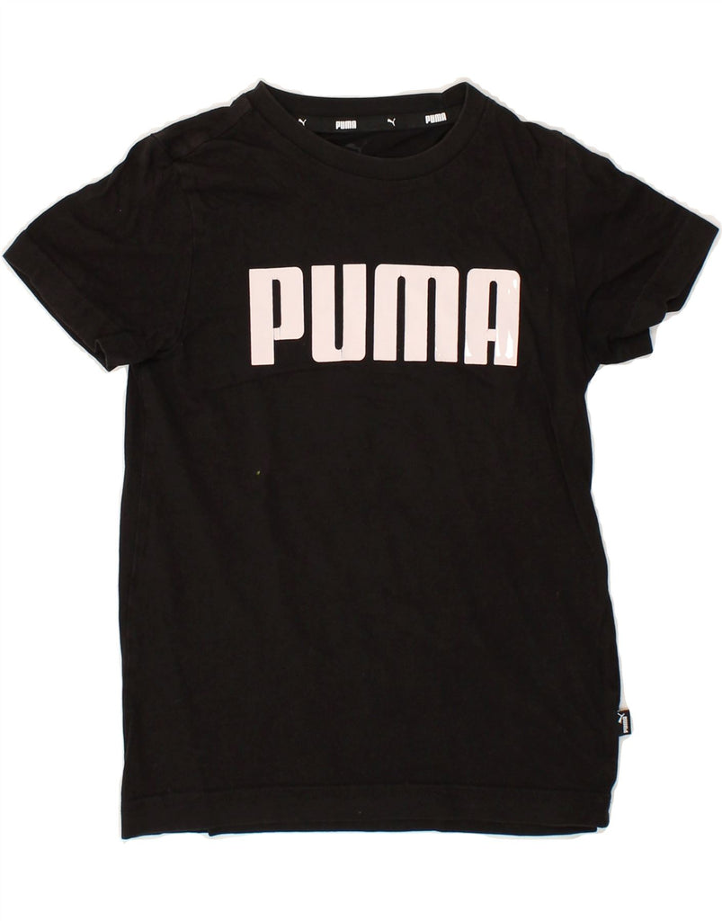 PUMA Girls Graphic T-Shirt Top 7-8 Years XS  Black Cotton | Vintage Puma | Thrift | Second-Hand Puma | Used Clothing | Messina Hembry 