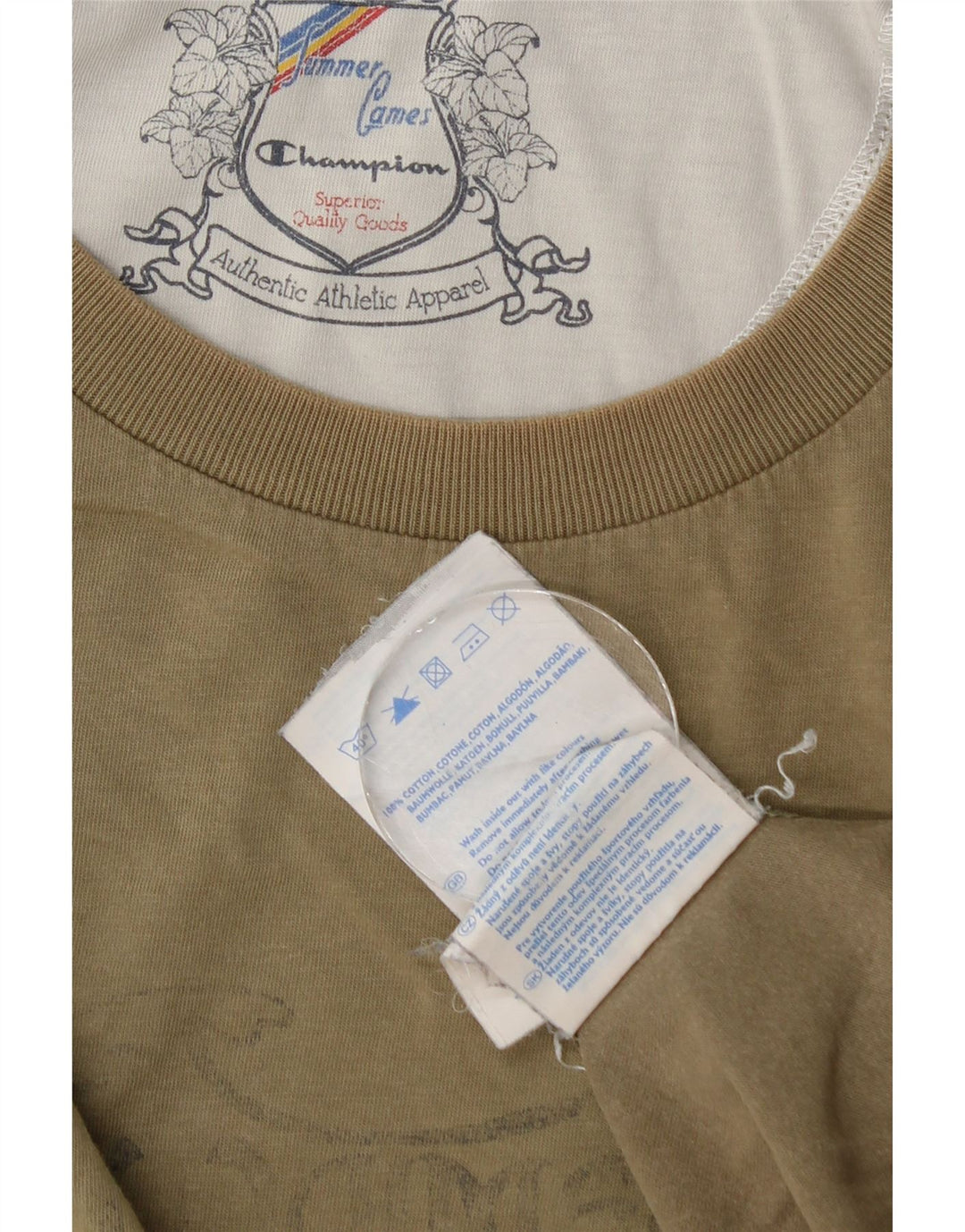 Champion Mens Hawaii Graphic T-Shirt Top Medium Khaki Cotton
