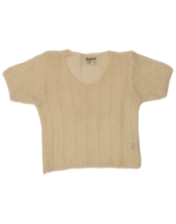 VINTAGE Womens Crop Boat Neck Jumper Sweater UK 12 Medium Beige