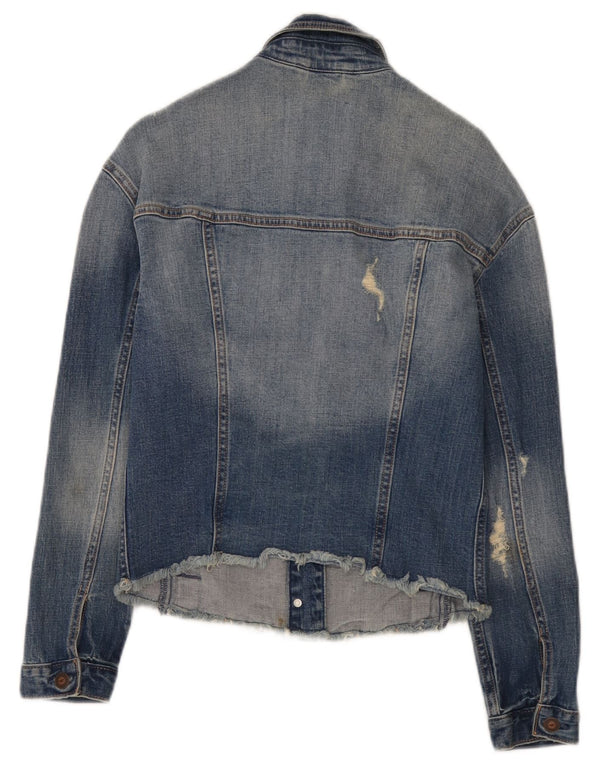 Hollister Womens Distressed Denim Jacket UK 6 XS Blue Cotton