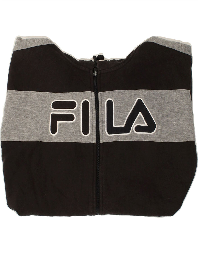 FILA Mens Graphic Zip Hoodie Sweater Large Black Colourblock Cotton | Vintage Fila | Thrift | Second-Hand Fila | Used Clothing | Messina Hembry 