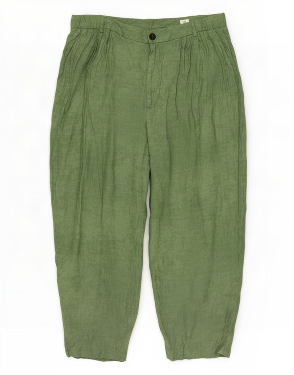 Zara Womens High Waist Pegged Cropped Trousers XL W32 L24 Green Ramie
