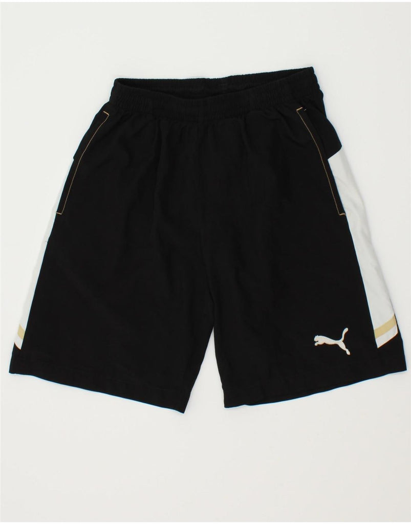 PUMA Boys Graphic Sport Shorts 11-12 Years Black Colourblock Polyester | Vintage Puma | Thrift | Second-Hand Puma | Used Clothing | Messina Hembry 