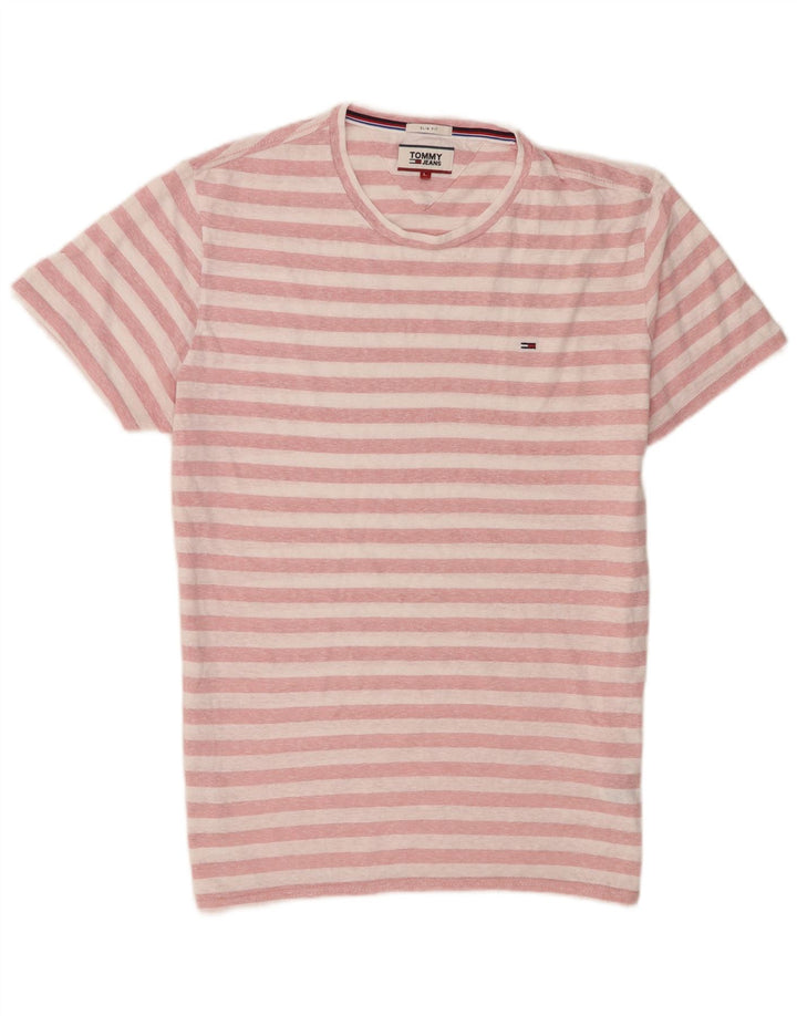Tommy Hilfiger Mens T-Shirt Top Large Pink Striped Polyester