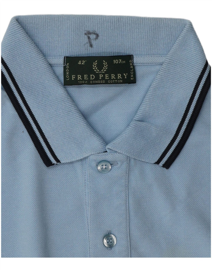FRED PERRY Mens Polo Shirt Medium Blue Cotton