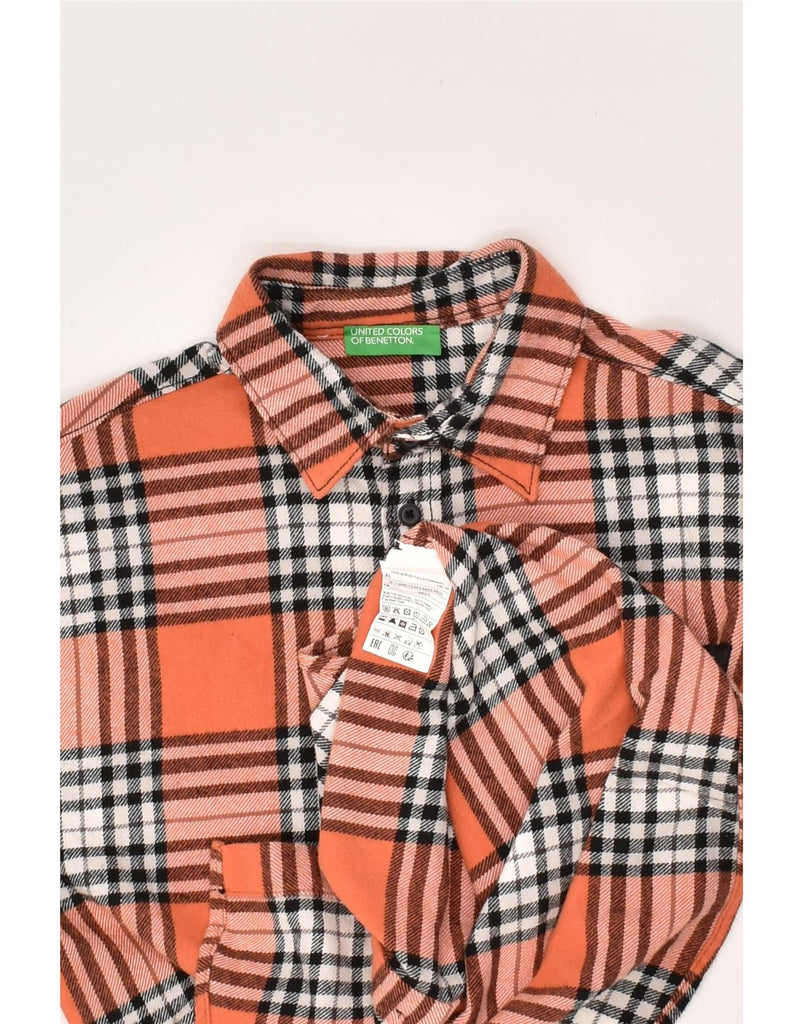 BENETTON Boys Flannel Shirt 10-11 Years XL Orange Check Cotton | Vintage Benetton | Thrift | Second-Hand Benetton | Used Clothing | Messina Hembry 