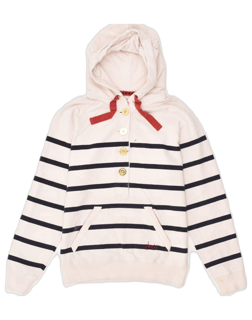 JOULES Womens Hoodie Jumper UK 8 Small Off White Striped Cotton | Vintage Joules | Thrift | Second-Hand Joules | Used Clothing | Messina Hembry 