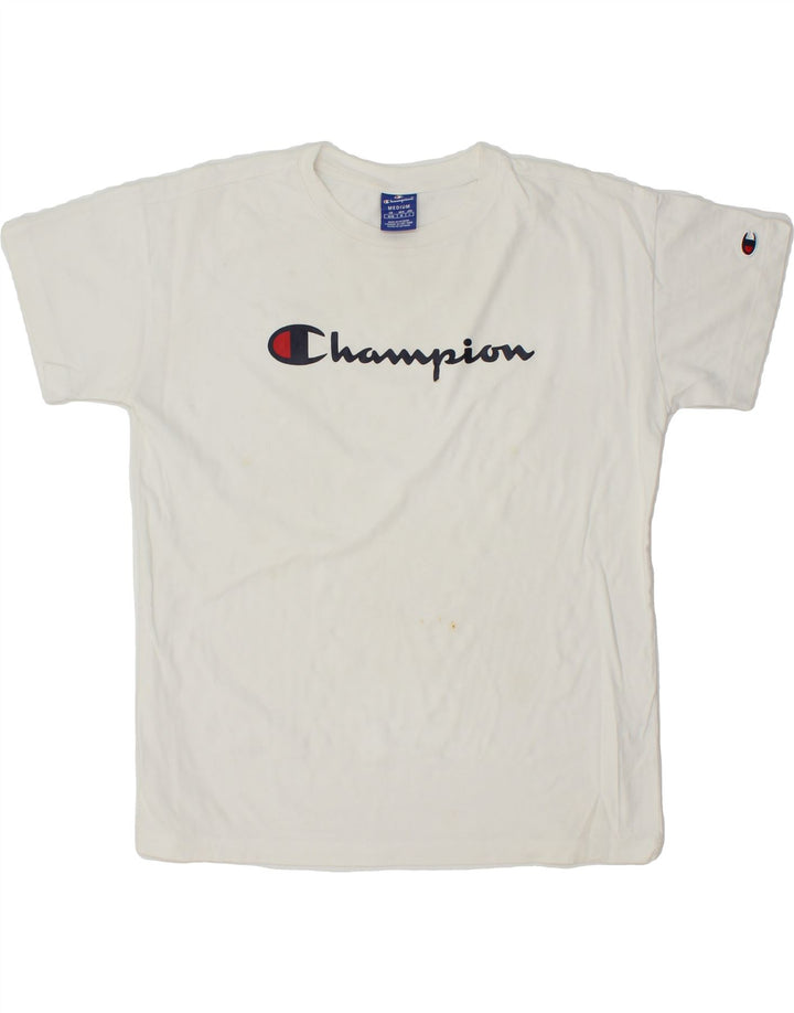 CHAMPION Womens Graphic T-Shirt Top UK 14 Medium White Cotton Vintage Champion and Second-Hand Champion from Messina Hembry 