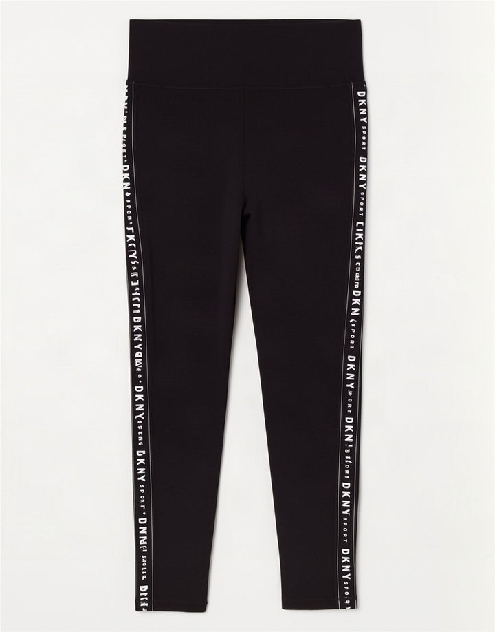 Dkny Womens Graphic Leggings UK 14 Medium Black Cotton