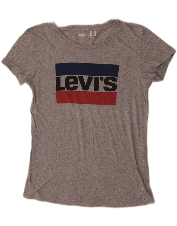 Levi's Womens Graphic T-Shirt Top UK 10 Small Grey Flecked Cotton