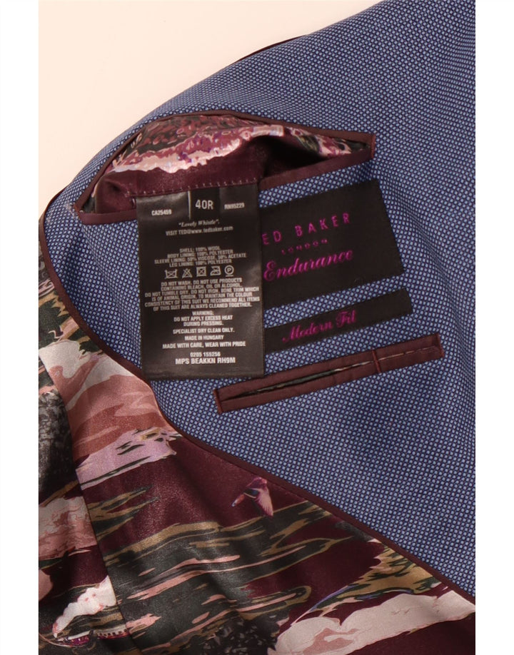 TED BAKER Mens Modern Fit 2 Button Blazer Jacket UK 40 Large Blue Spotted