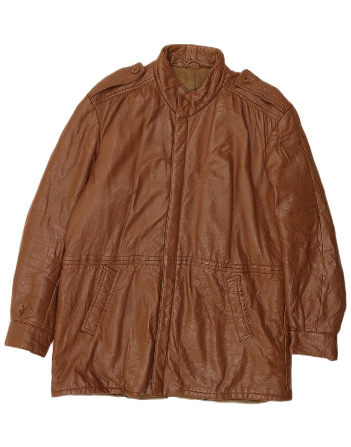 VINTAGE Mens Military Leather Jacket IT 48 Medium Brown Leather