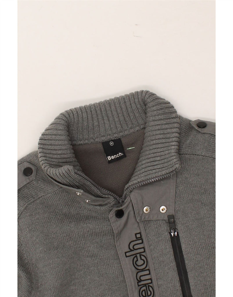 BENCH Mens Military Knit Bomber Jacket UK 38 Medium Grey Acrylic Vintage Bench and Second-Hand Bench from Messina Hembry 