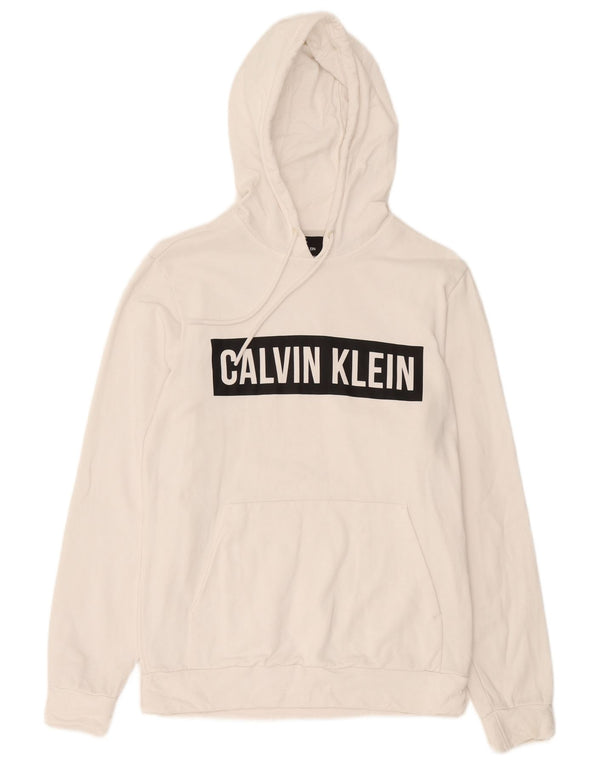 Calvin Klein Mens Graphic Hoodie Jumper Medium White Colourblock Cotton