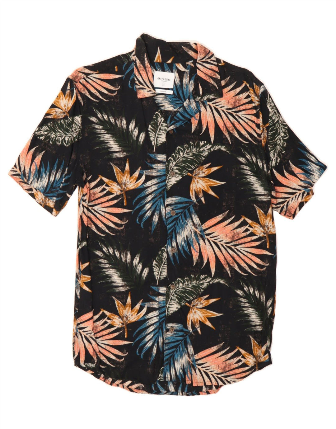 ONLY & SONS Mens Abstract Pattern Short Sleeve Shirt Small Black Vintage Only & Sons and Second-Hand Only & Sons from Messina Hembry 