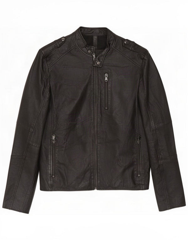 Conbipel Mens Leather Biker Jacket IT 48 Medium Black