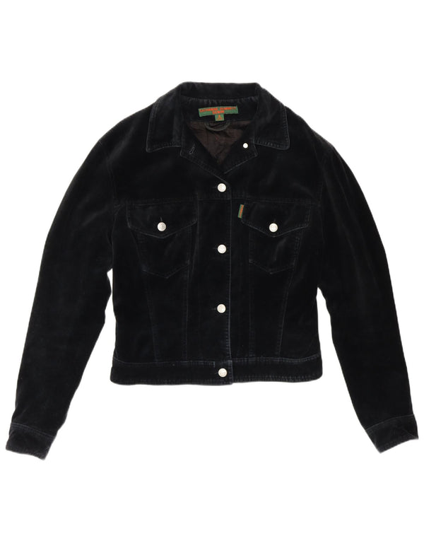 Katharine Hammett Womens Crop Bomber Jacket UK 8 Small Navy Blue Cotton