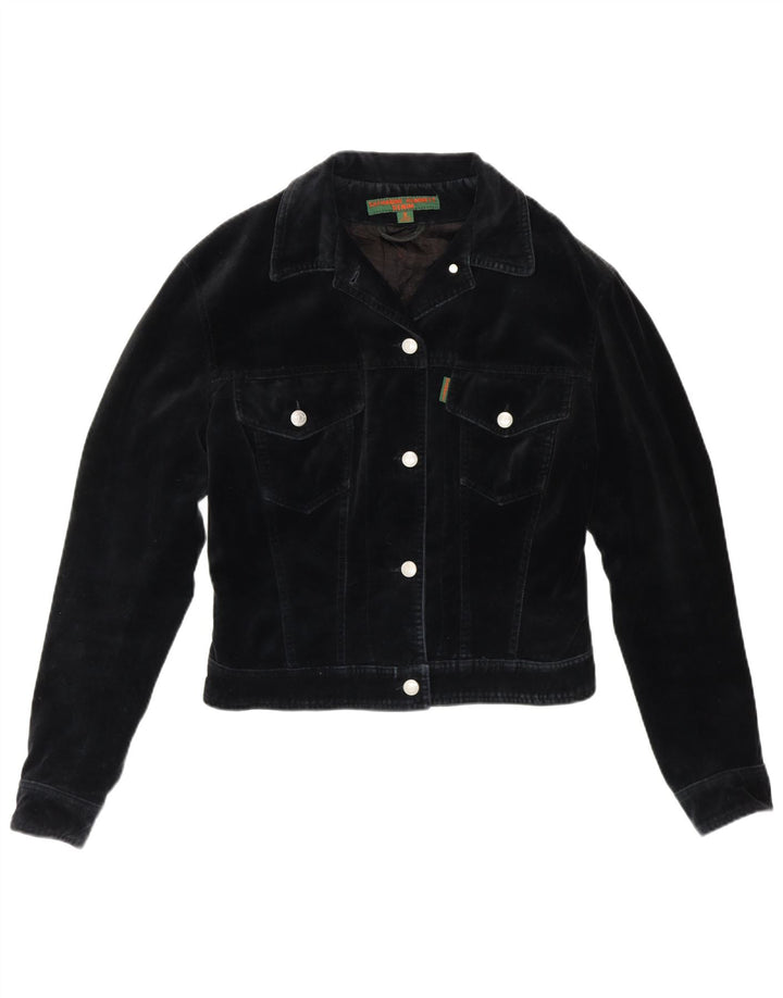 Katharine Hammett Womens Crop Bomber Jacket UK 8 Small Navy Blue Cotton