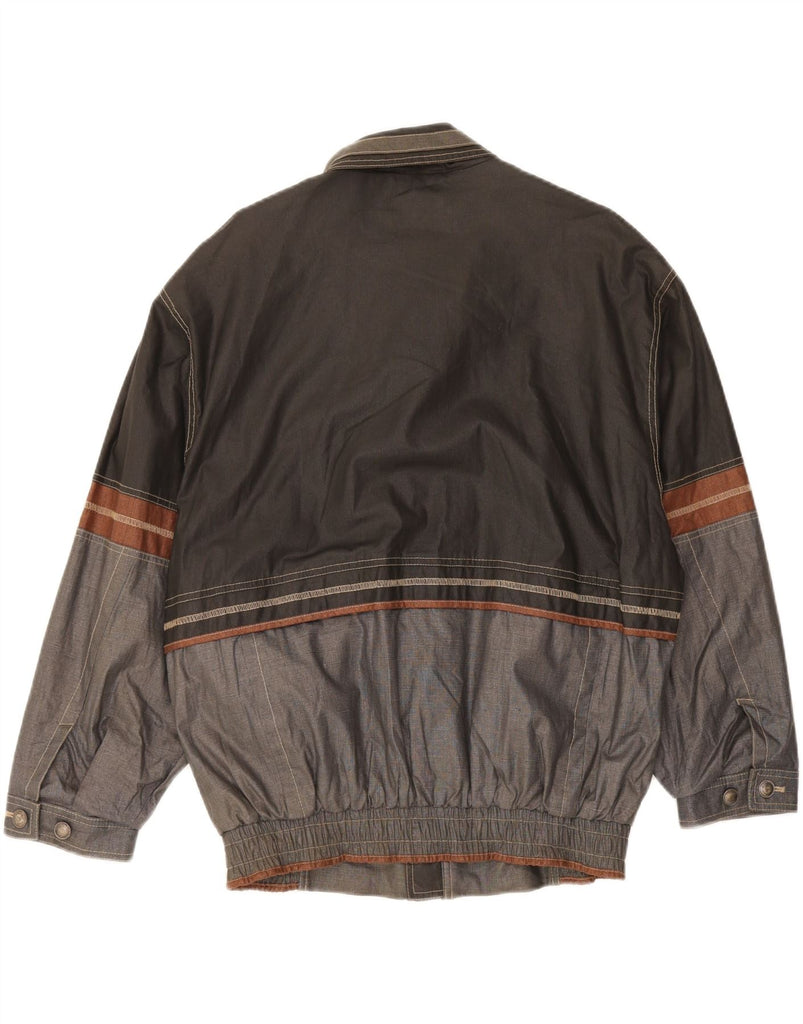 PIONEER Mens Bomber Jacket IT 48 Medium Grey Colourblock Linen Vintage Pioneer and Second-Hand Pioneer from Messina Hembry 