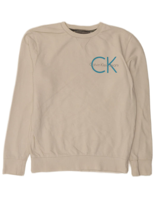 Calvin Klein Jeans Mens Graphic Sweatshirt Jumper Small White Cotton