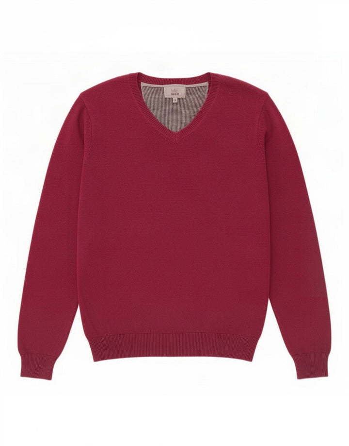 Marks & Spencer Mens Regular Fit V-Neck Jumper Sweater Small Burgundy