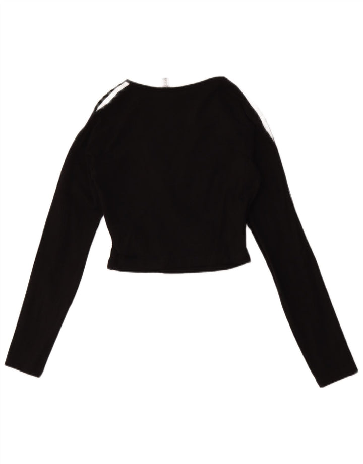 Adidas Womens Crop Top Long Sleeve UK 12 Medium Black Cotton