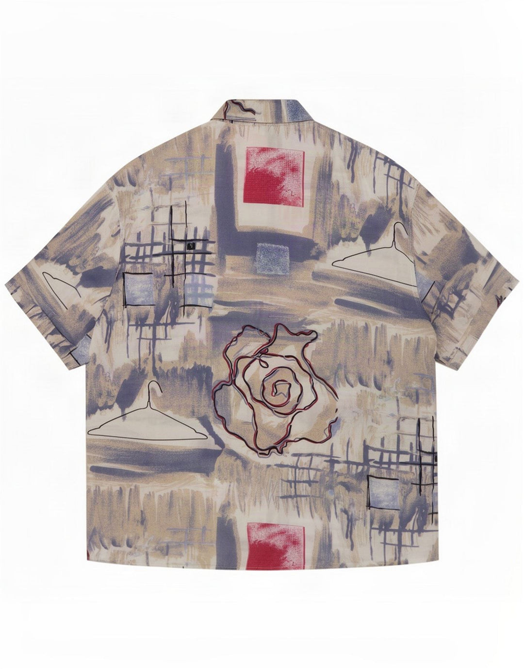 Vintage Mens Abstract Pattern Short Sleeve Shirt Medium Blue